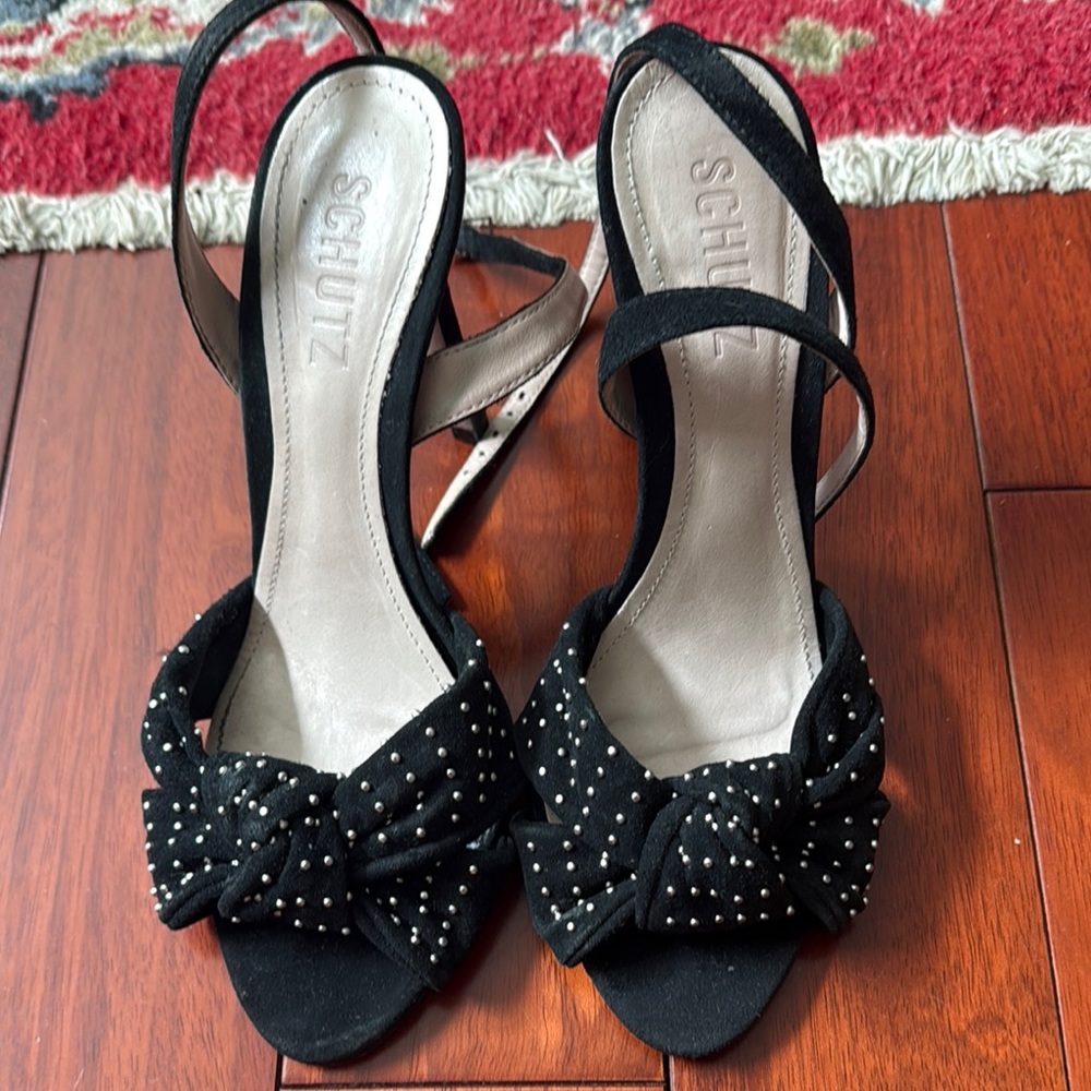 SCHUTZ Black Embellished Heels Slingback